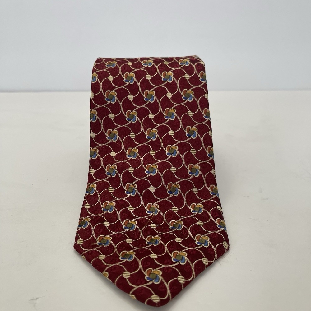 Jos‎ A Bank Signature Collection Floral Geometric Red Silk Tie 3.75" Wide
